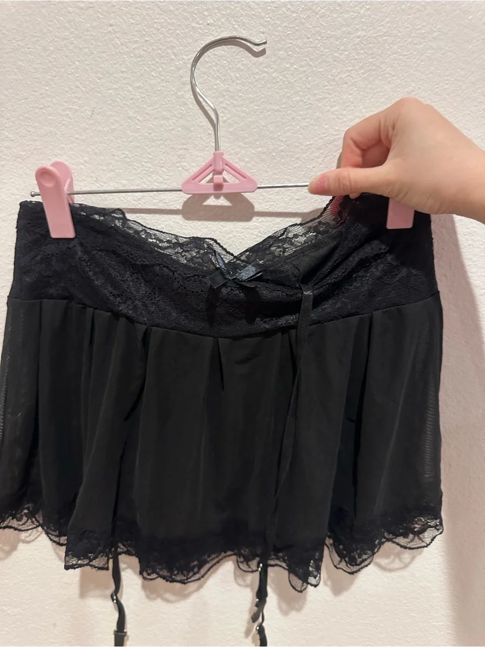 Black Lace Garter Mini Skirt with Sheer Panels